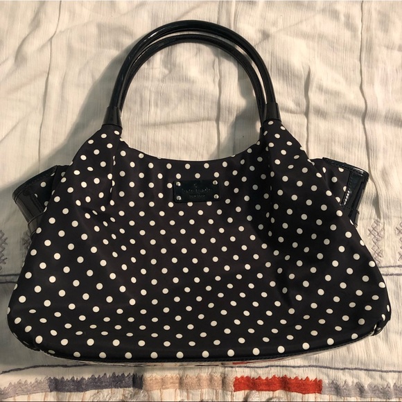 kate spade Handbags - Kate Spade Black & Creme polka dot nylon bag